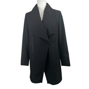 Trina Turk Black Draped Collar Wrap Style Snap Front Trench Coat Raincoat Size 8